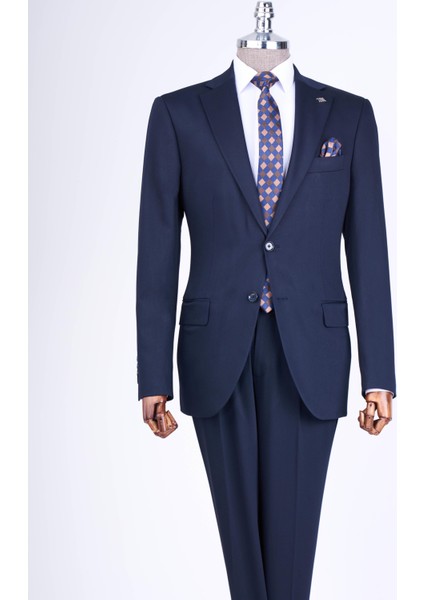Regular Fit Takım Elbise Gömlek Kemer Kravat Set Lacivert T13591