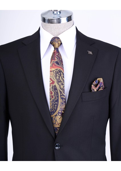 Regular Fit Takım Elbise Gömlek Kemer Kravat Set Siyah T13590