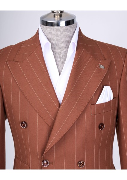 Italyan Stil Kruvaze Ceket Pantolon Takım Elbise Kahverengi T13304 fiyatları