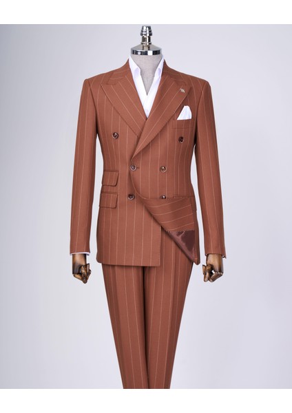 Italyan Stil Kruvaze Ceket Pantolon Takım Elbise Kahverengi T13304 fırsatları