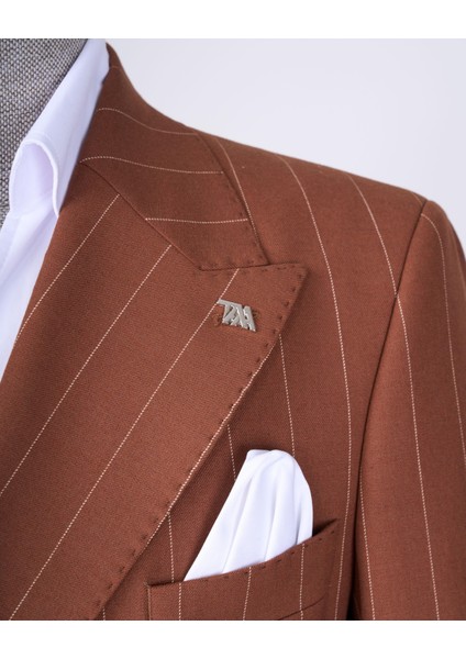 Italyan Stil Kruvaze Ceket Pantolon Takım Elbise Kahverengi T13304 indirimleri