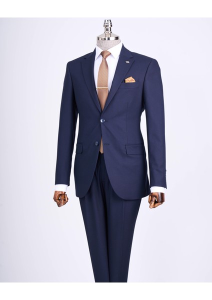Slim Fit Takım Elbise Gömlek Kemer Kravat Set Lacivert T13512