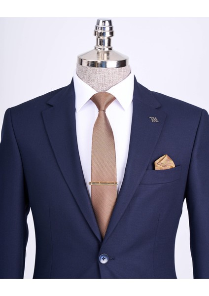 Slim Fit Takım Elbise Gömlek Kemer Kravat Set Lacivert T13512