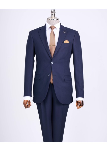 Slim Fit Takım Elbise Gömlek Kemer Kravat Set Lacivert T13512