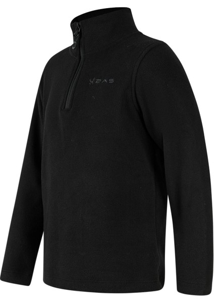 Clara Çocuk Yarım Fermuarlı Ince Polar Sweatshirt Siyah