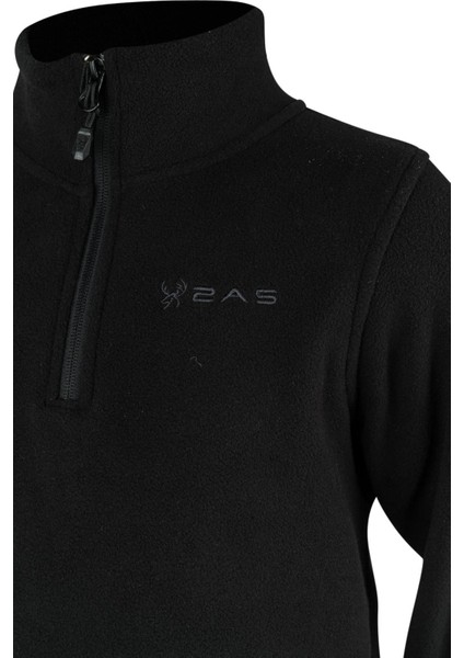 Clara Çocuk Yarım Fermuarlı Ince Polar Sweatshirt Siyah