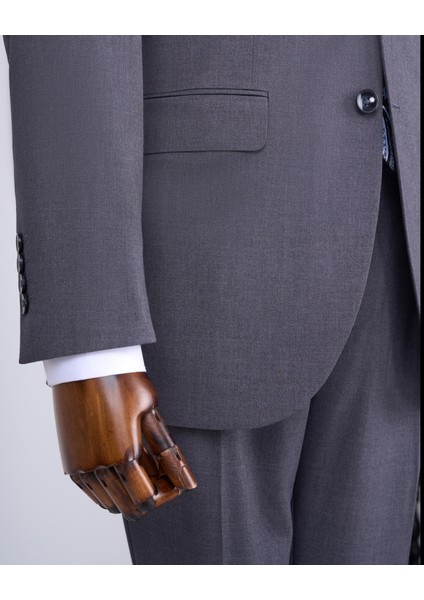 Slim Fit Takım Elbise Gömlek Kemer Kravat Set Antrasit T13596