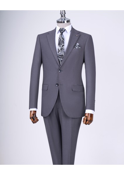 Slim Fit Takım Elbise Gömlek Kemer Kravat Set Antrasit T13596