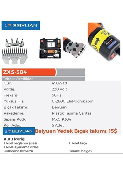 Max Extra ZXS-304 Koyun Kırkma Makinesi 450WATT / 220 Volt (Beiyuan Marka Bıçaklı) fiyatları