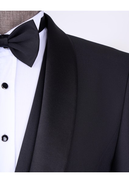 Italyan Stil Slim Fit Şal Yaka Ceket Yelek Pantolon Damatlık Set Siyah T13697 modelleri