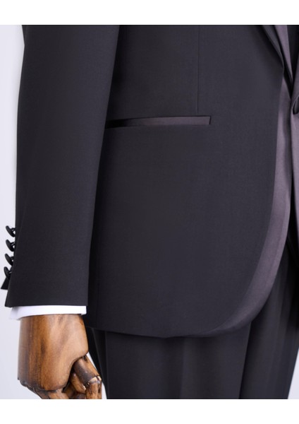 Italyan Stil Slim Fit Şal Yaka Ceket Yelek Pantolon Damatlık Set Siyah T13691 fırsatları
