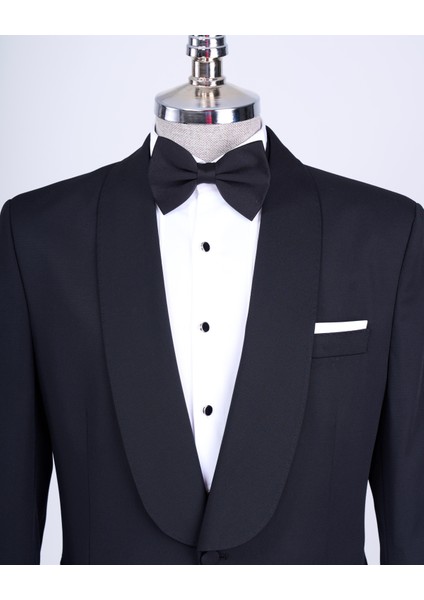 Italyan Kesim Slim Fit Şal Yaka Ceket Pantolon Damatlık Set Siyah T13634