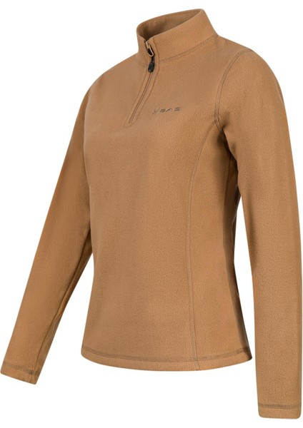 Camila Kadın Yarım Fermuarlı Ince Polar Sweatshirt Camel