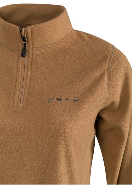Camila Kadın Yarım Fermuarlı Ince Polar Sweatshirt Camel