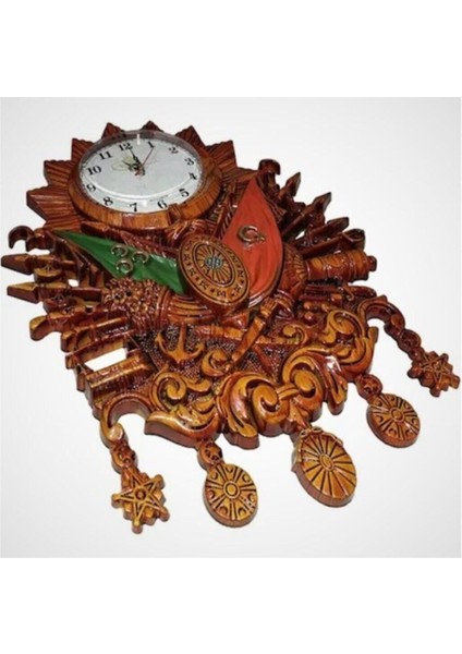 Dekoratif Osmanlı Armalı Duvar Saati (Sarı, Kahverengi)