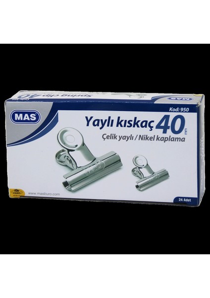Beyaz Metal Kıskaç 40 mm 24 Parça Yaylı Cilt Kıskaçı (4172)
