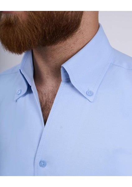 Italyan Stil Slim Fit Dik Yaka Duble Manşet Erkek Gömlek Mavi T11955 fiyatları