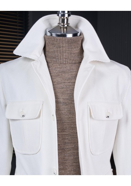 Italyan Stil Slim Fit Kadife Spor Erkek Ceket Ekru T13344 fiyatları