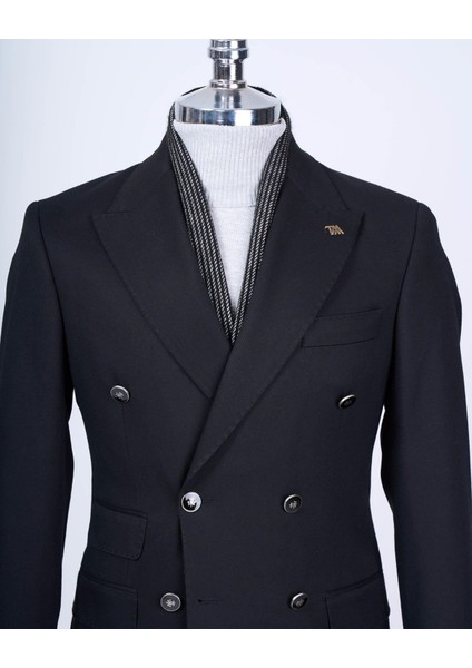Italyan Stil Slim Fit Kruvaze Sivri Yaka Erkek Ceket Siyah T13290 fiyatları