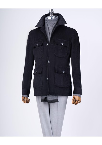 Italyan Stil Slim Fit Kadife Spor Erkek Ceket Siyah T13343