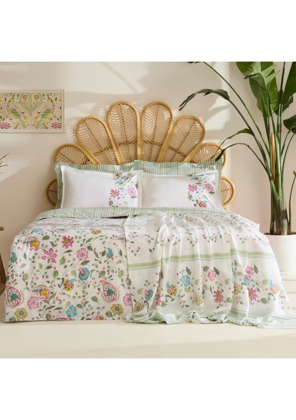 Elara %100 Pamuk Çift Kişilik Nevresim Pike Takımı Pembe