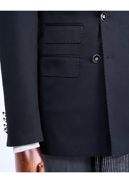 Italyan Stil Slim Fit Kruvaze Sivri Yaka Erkek Ceket Siyah T13290 indirimleri