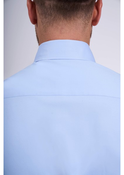 Italyan Stil Slim Fit Dik Yaka Duble Manşet Erkek Gömlek Mavi T11955