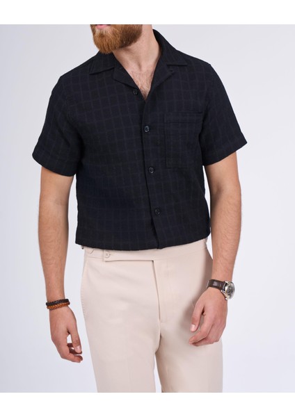 Italyan Stil Slim Fit Örme Dokulu Kısa Kollu Erkek Gömlek Siyah T13627 fırsatları