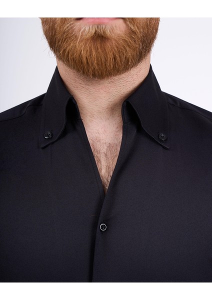 Italyan Stil Slim Fit Dik Yaka Duble Manşet Erkek Gömlek Siyah T11954 fiyatları