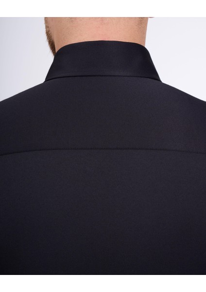 Italyan Stil Slim Fit Dik Yaka Duble Manşet Erkek Gömlek Siyah T11954 modelleri