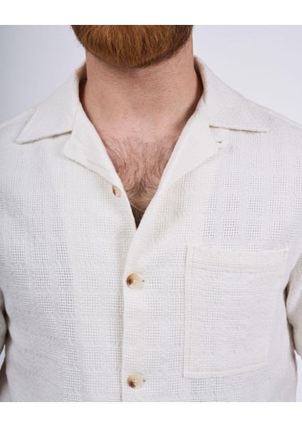 Italyan Stil Slim Fit Örme Dokulu Kısa Kollu Erkek Gömlek Bej T13628 fiyatları