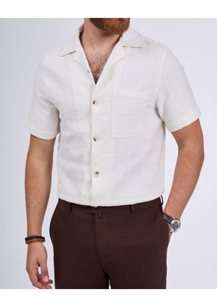 Italyan Stil Slim Fit Örme Dokulu Kısa Kollu Erkek Gömlek Bej T13628 indirimleri