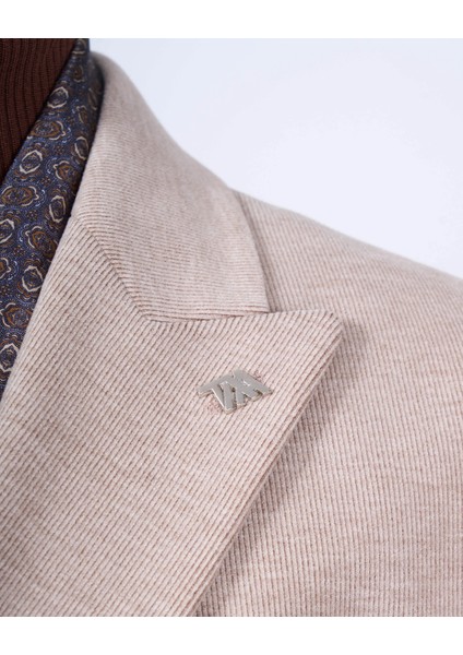 Italyan Stil Slim Fit Kravuze Erkek Tek Ceket Vizon T13335 modelleri