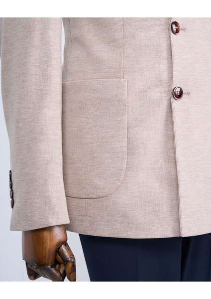 Italyan Stil Slim Fit Kravuze Erkek Tek Ceket Vizon T13335 fırsatları