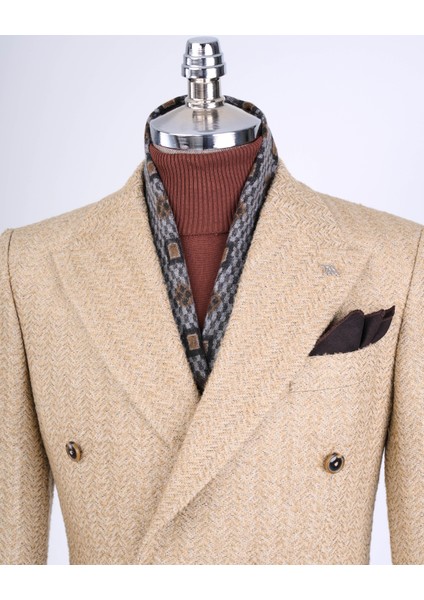 Italyan Stil Slim Fit 8 Drop Balıksırtı Desen Ceket Bej T13441 fiyatları