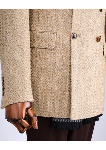 Italyan Stil Slim Fit 8 Drop Balıksırtı Desen Ceket Bej T13441 indirimleri