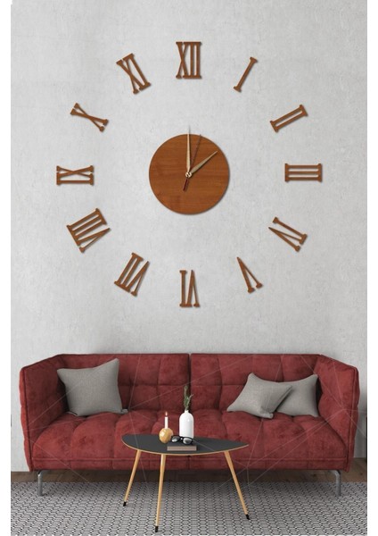 Roma Rakamlı Büyük Ahşap Duvar Saati Ceviz Ahşap