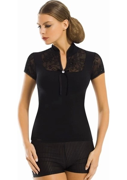 Berrak Dantelli Yarım Kollu Kadın Bluz Elestan