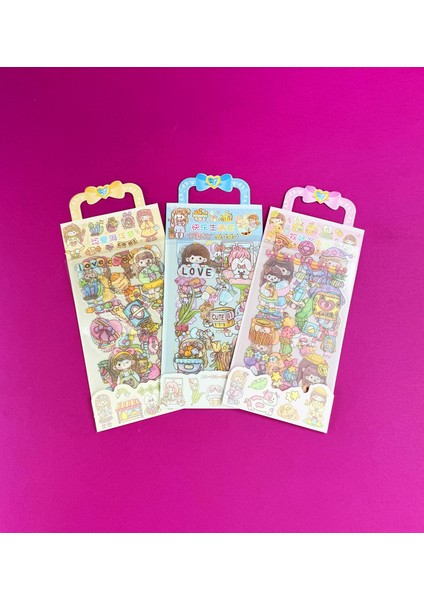 3'lü Sevimli Kız Karakterli Şeffaf Sticker