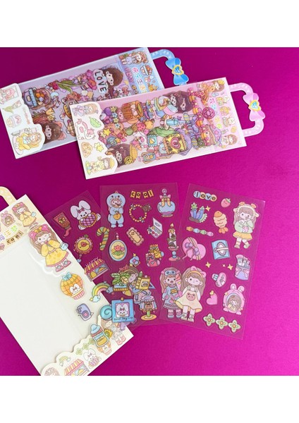 3'lü Sevimli Kız Karakterli Şeffaf Sticker fiyatları