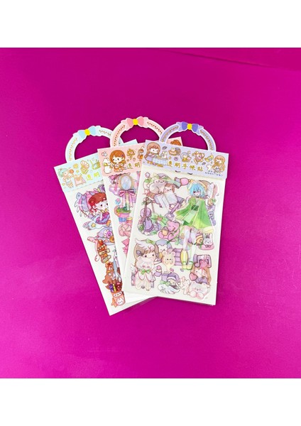 3'lü Tatlı Kız Şeffaf Sticker
