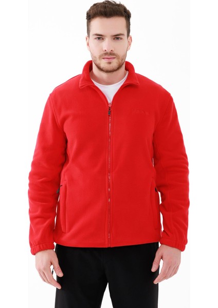 Saka Tam Fermuarlı Erkek Polar Sweatshirt Kırmızı