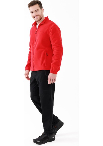 Saka Tam Fermuarlı Erkek Polar Sweatshirt Kırmızı
