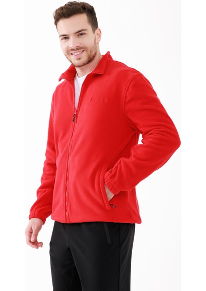 Saka Tam Fermuarlı Erkek Polar Sweatshirt Kırmızı