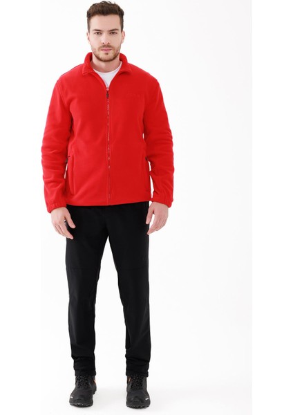 Saka Tam Fermuarlı Erkek Polar Sweatshirt Kırmızı