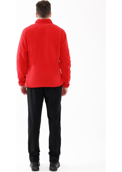 Saka Tam Fermuarlı Erkek Polar Sweatshirt Kırmızı