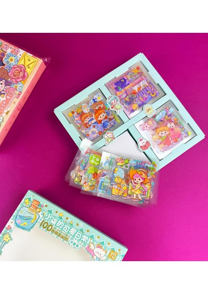 Sevimli Kız Tasarımlı 100'LÜ Şeffaf Sticker fiyatları