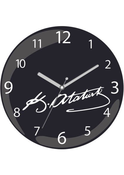 Kemal Atatürk Imza Sessiz Akar Bombeli Gerçk Cam Duvar Saati