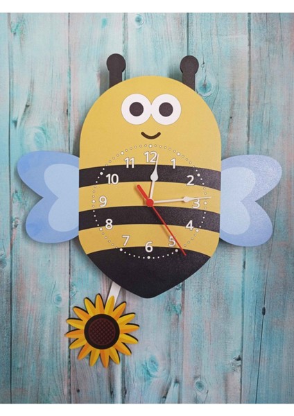 Sallanan Sarkaçlı Ahşap Arı Çiçek Çocuk Odası Duvar Saati fiyatları