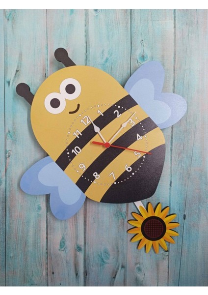 Sallanan Sarkaçlı Ahşap Arı Çiçek Çocuk Odası Duvar Saati modelleri